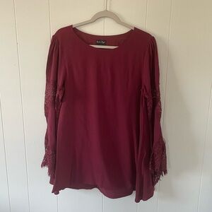 Charlie Paige Wine Lace Sleeve Blouse